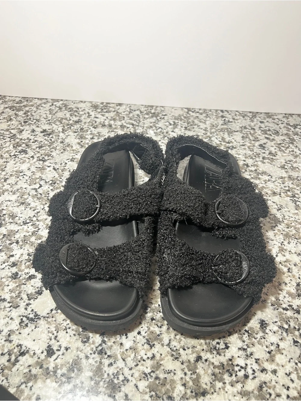 Zara Black Boucle Textured Slide Sandals EUR 38 US 8 - Picture 3 of 6